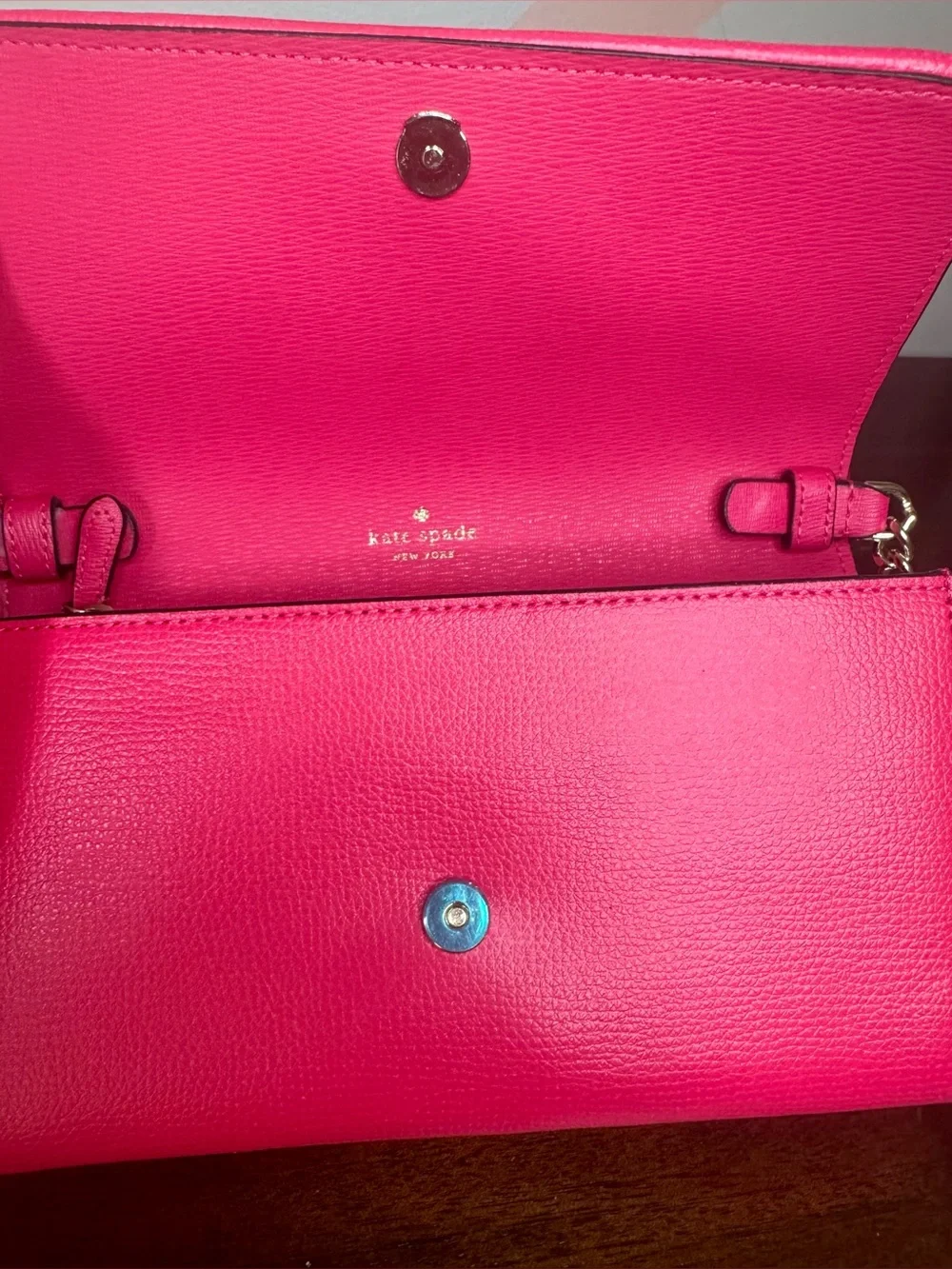 kate spade Pink & White Woven Crossbody Wallet with Gold Chain